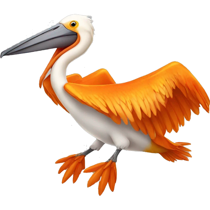 Orange Pelican with wings and fire emoji