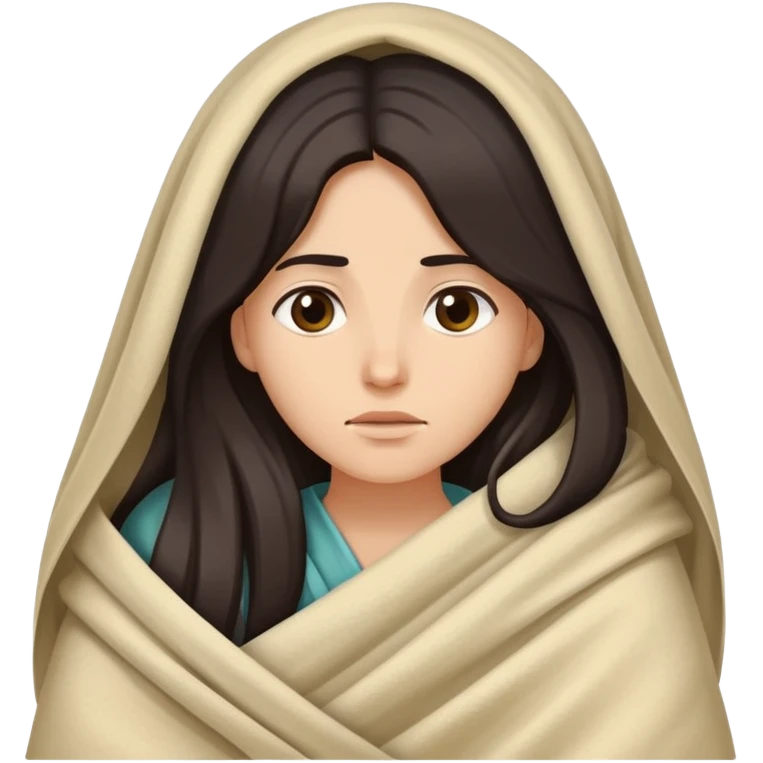 sick woman wrapped in blanket long dark hair light medium skin emoji