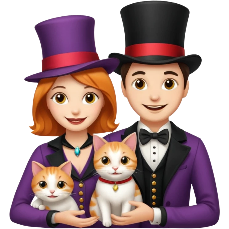 magician couple and their pet cat emoji