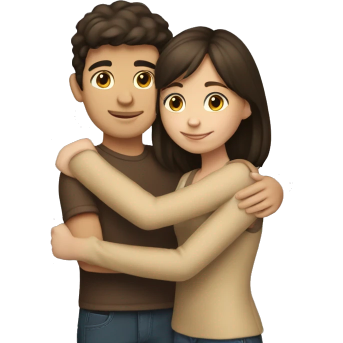 brunette girl hugging brunette boy  emoji