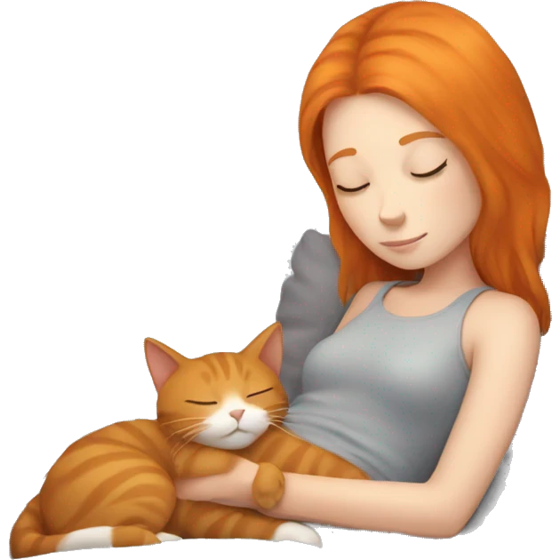 Ginger Girl sleeping with Gray Cat emoji