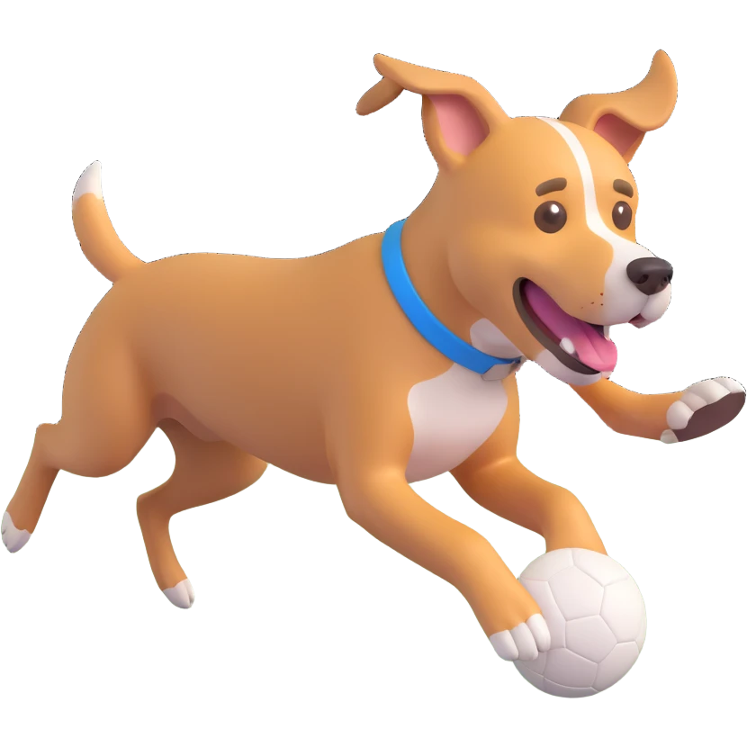 dog chasing ball in forrest, close up pose emoji