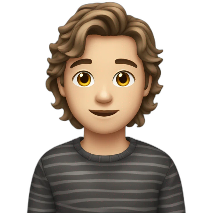 teenager boy brown long wavy hair and dark gray striped sweater emoji