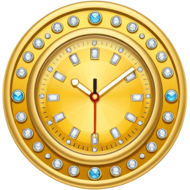 Crea un reloj de oro amarillo con muchos diamantes emoji