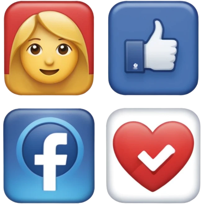 Socail media sauare emoji style icons 
Creat the quadrant with the logos of F.B, X, Trustpilot, Instagram, Youtube, Linkedineach icon is ther only ones, asme size, only icons of the social media that I mentioned only 6 icons emoji