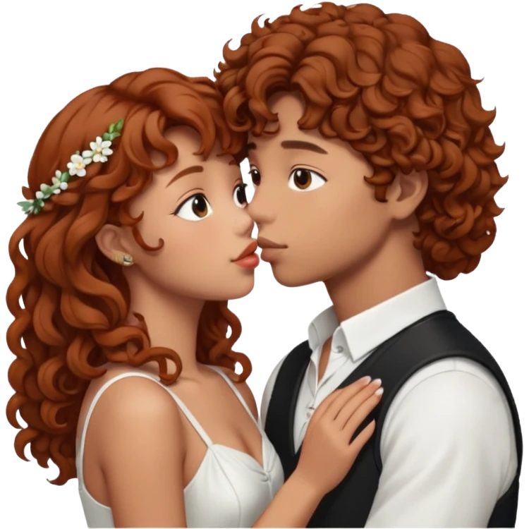 V de BTS qui fait un bisous a une fille avec des cheveux bouclé un peu rouge emoji