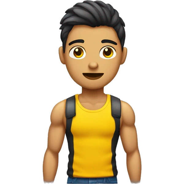 cuerpo de persona joven musculada con playera amarilla y pelo rizado emoji