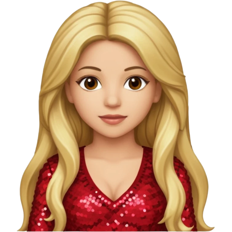 Shakira with long dark blonde hair, red sequin outfit emoji