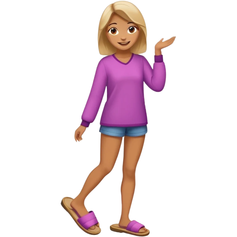 woman model standing with slippers on her feet emoji