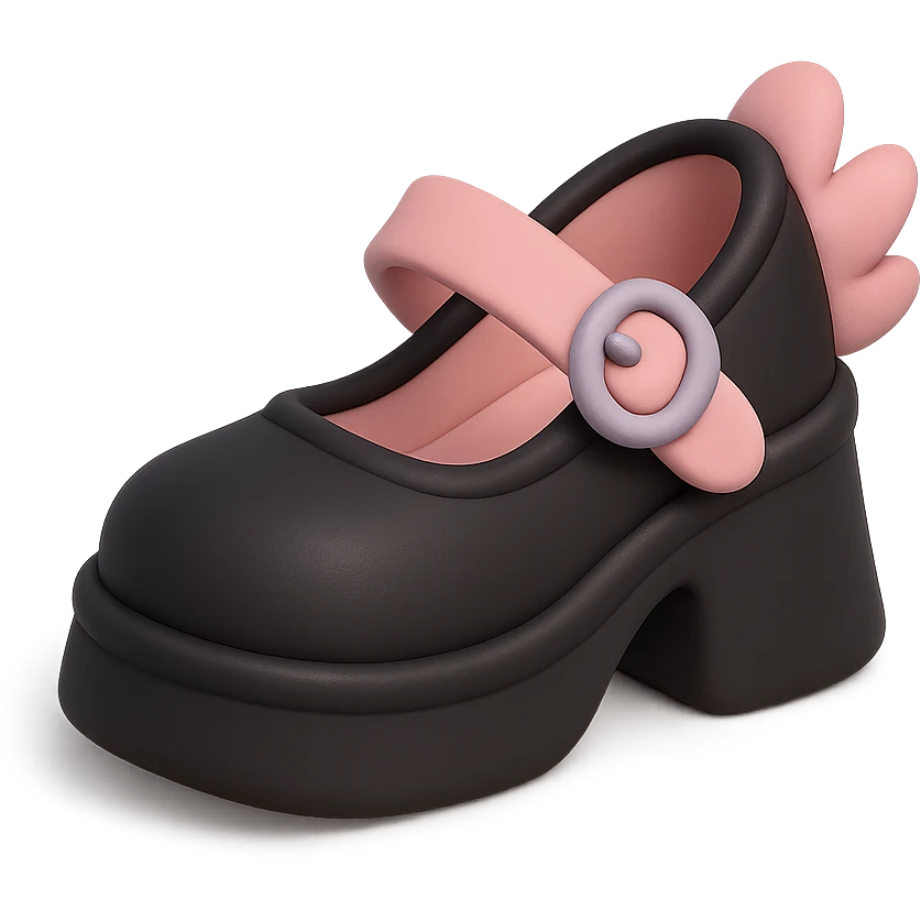 BLACKPINK-inspired gothic shoes, no hearts, soft and round, black and pink emoji