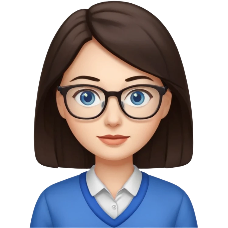 long dark brown hair blue eyes glasses teacher female emoji