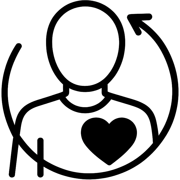 icon for chronic illness, person with a heart and a looping arrow to indicate ongoing care emoji