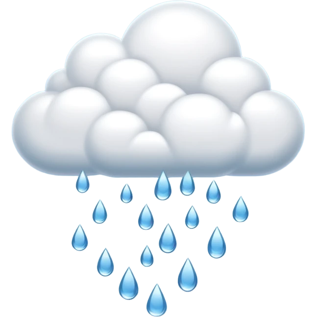 rain cloud object icon, cute cloud with falling water drops, 3D cartoon, soft shadow, mobile game icon style, centered, clean background, no text, no watermark
 emoji