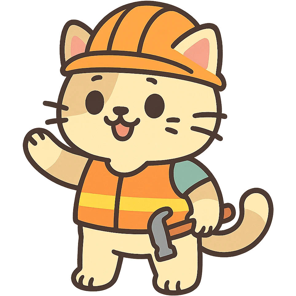 cute anime cat construction worker in orange safety helmet emoji