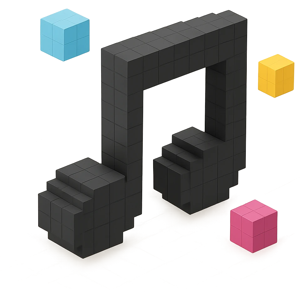 music note, voxel style, black color, 3D cubic form emoji