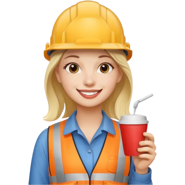 сделай молодую девушку с стаканчиком кофе, в каске, жующую жвачку emoji