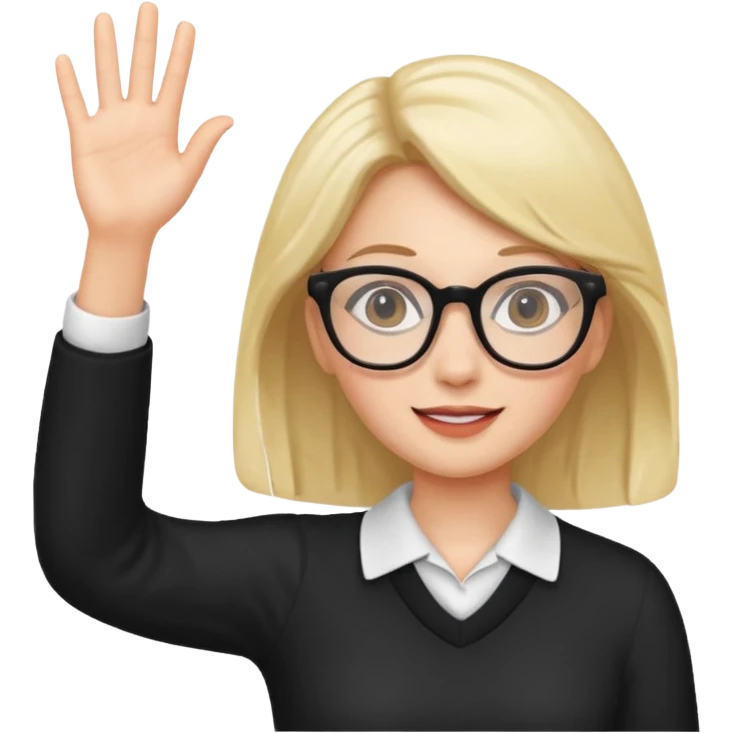 Girl with glasses waving emoji