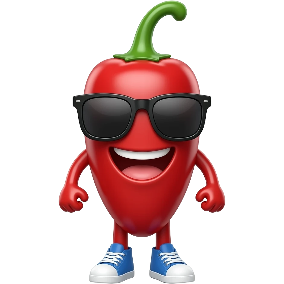 happy red jalapeno with sun glasses and blue nikes emoji