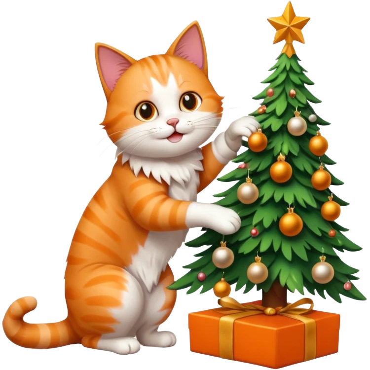 A cat removes decorations from a Christmas tree. emoji