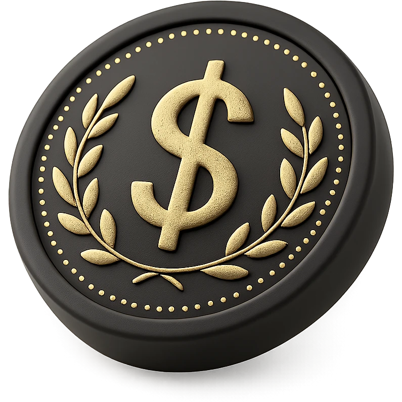 a single coin in 3D black style emoji