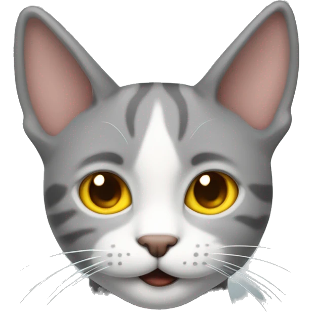 un gato gris con ojos amarillos sonriendo sonrojado  emoji