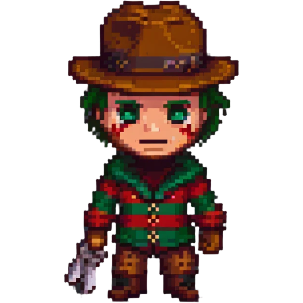 Freddy Krueger in pixel art style, chibi proportions, bright colors emoji