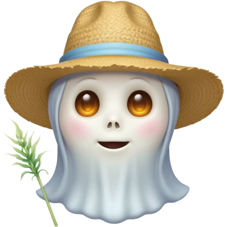 cute ghost farmer portrait, head and shoulders only, straw hat, round friendly face, soft pastel glow, harmless spirit vibe, 3D cartoon, mobile game icon style, clean background, no text, no watermark
 
 emoji