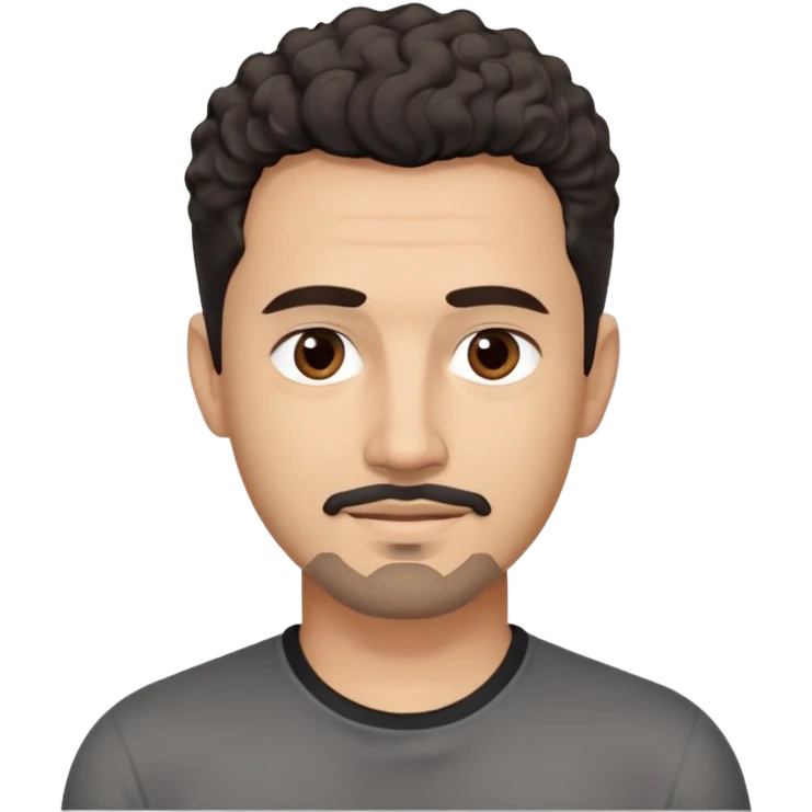 Man in his early 50s with light brown complexion. Strong jawline with soft expression. Kind dark brown eyes. Slight pleasant smile. Black goatee with subtle gray. Short curly dark hair with slight receding hairline. Professional but friendly demeanor. Wearing a black casual shirt. emoji