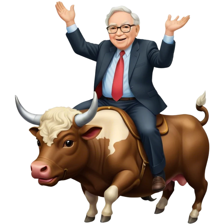 happy Warren Buffet riding bull emoji