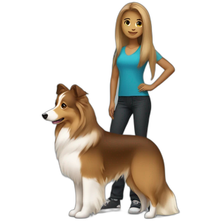 yong woman with light-broun straight hair holds a sable sheltie emoji