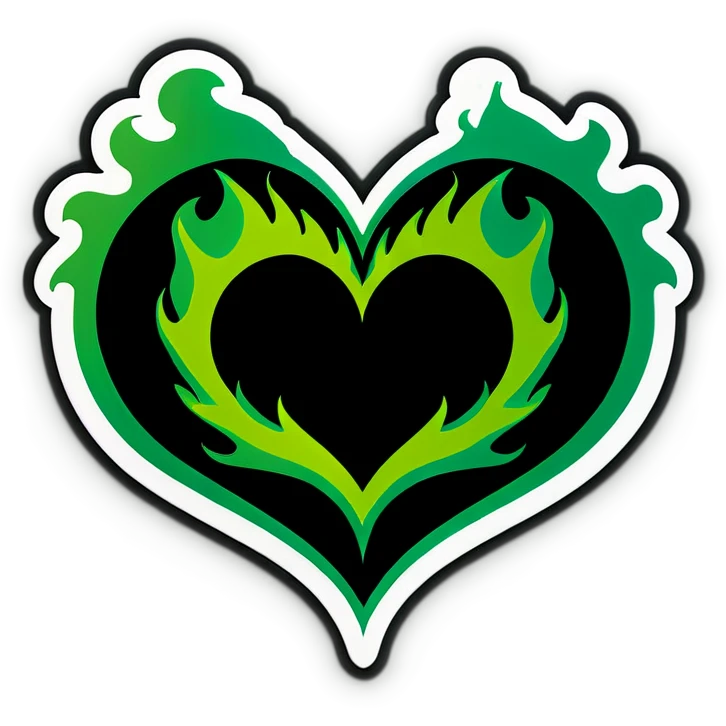 Black heart green flames around it emoji