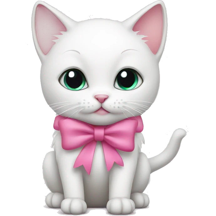 White cat with a pink bow emoji