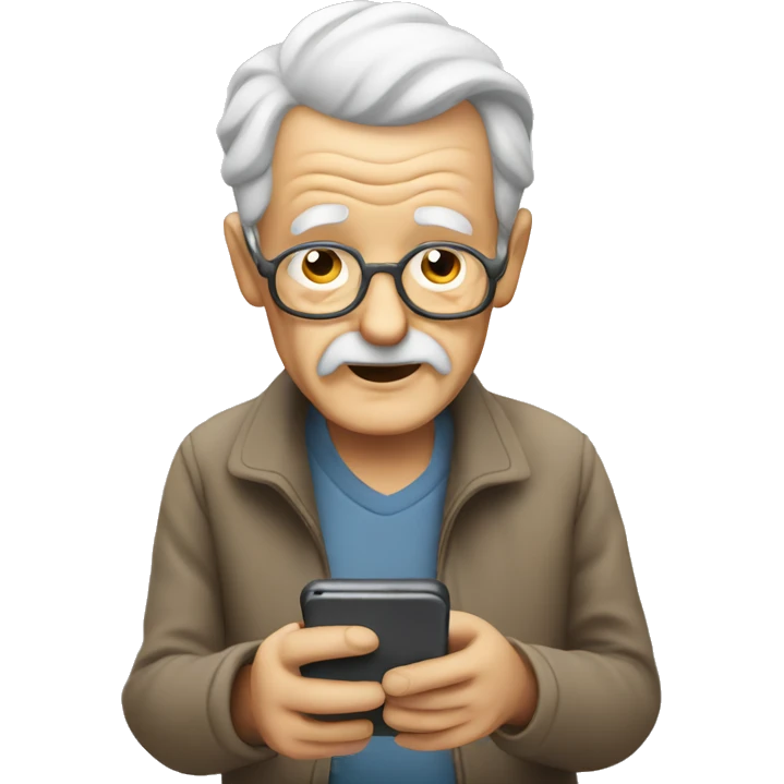 Old man learning how to use his phone emoji
