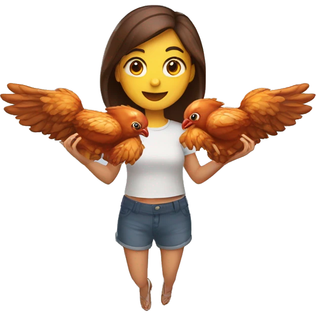 a girl flying with two bbq chicken wings on her back and holding two bbq chicken wings on her hand emoji