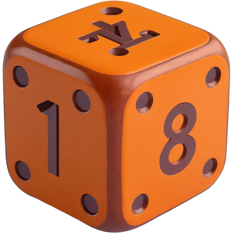 single dice, 3D, brown camel leather texture, orange enamel inlay, high-end style, no text emoji
