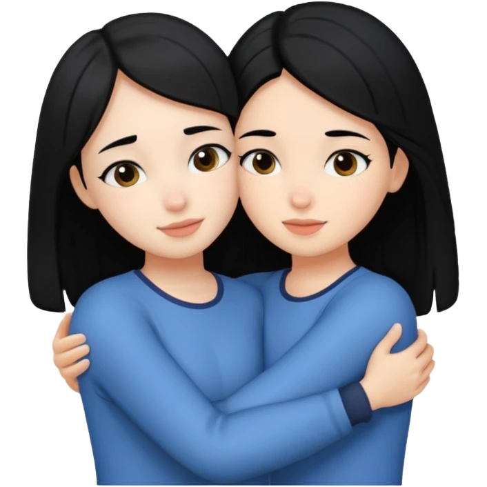 Two girls with black hair hugging each other emoji