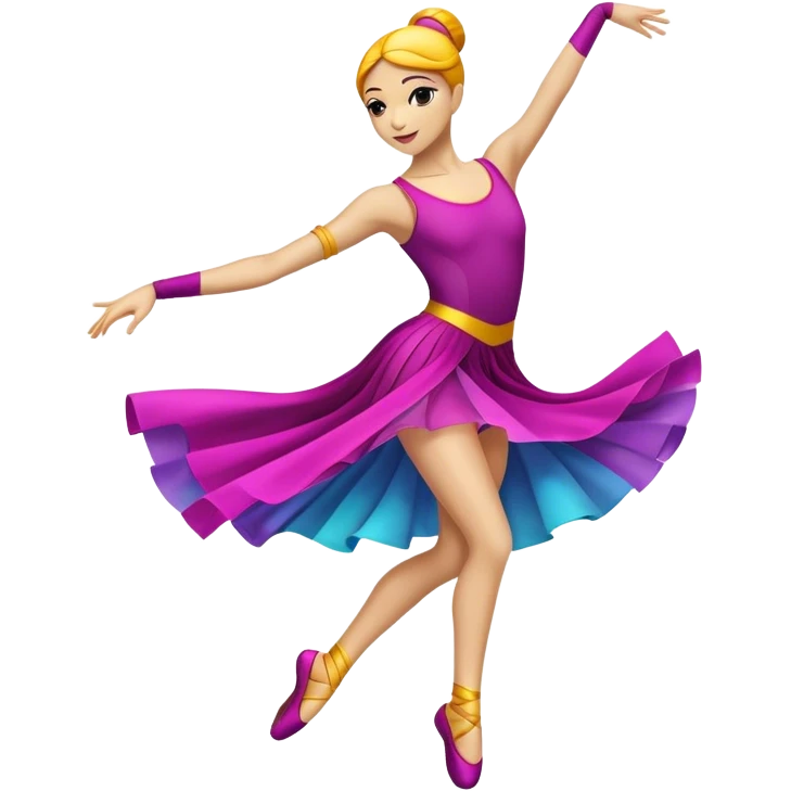 Humanless emoji of Contemporary Dance: The icon should convey the energy and creativity of contemporary dance through symbols and visual elements. bright modern clothing, movement lines, and stage lighting like spotlights.  Transparent background. emoji