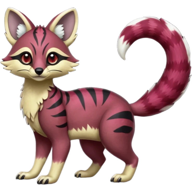 Rare realistic dark-burgundy grey black gradients lush tropical exotic cute epic pretty beautiful handsome gorgeous aesthetic colorful vibrant Vernid-Protogen-Primagen-Wickerbeast-Genet-Trico-species-Fakemon-hybrid-creature by LiLaiRa, beautiful intricate markings, full body emoji
