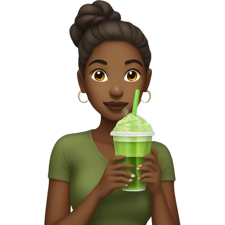 Brown skin girl sipping iced matcha emoji