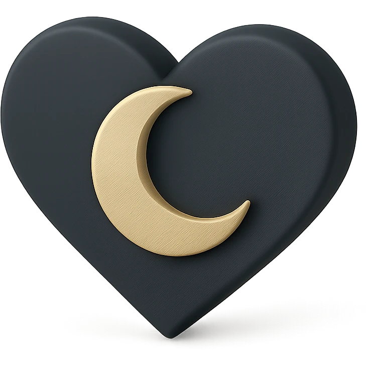 a heart with a crescent moon inside, midnight blue colors emoji