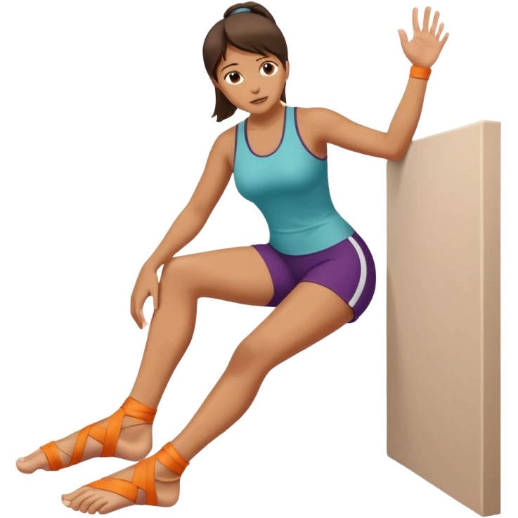 A women doing fot rehab, pressing her big toe against a wall  emoji