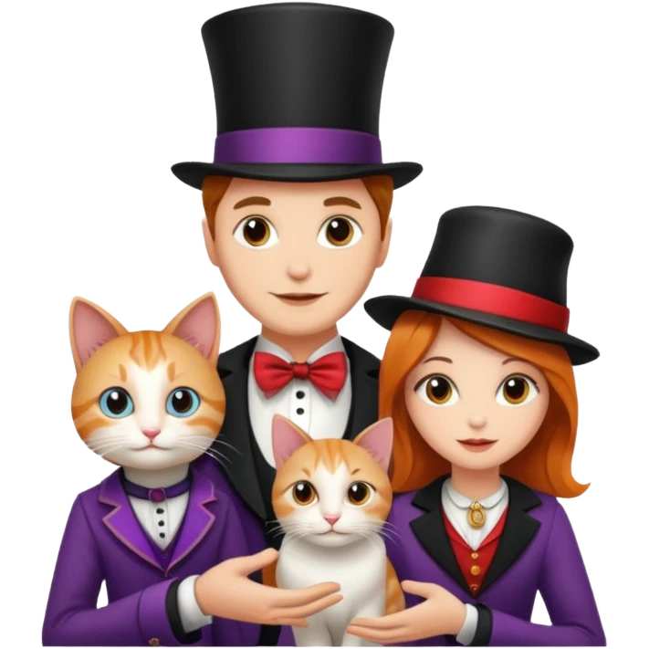 magician couple and their pet cat emoji