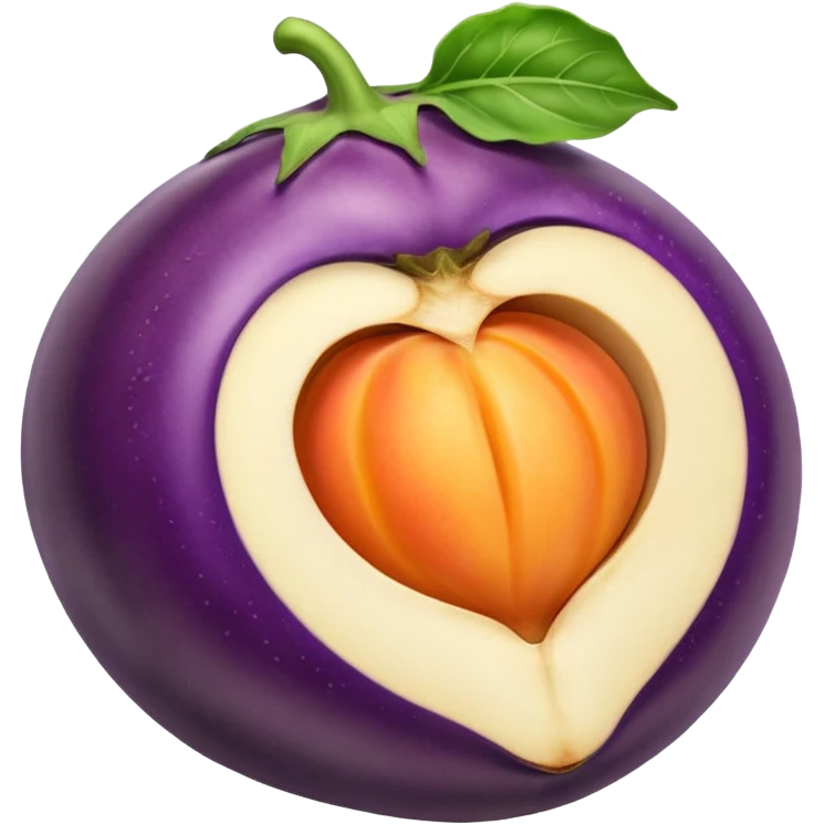 Eggplant with white liquid coming out the top being inserted into a peach emoji
