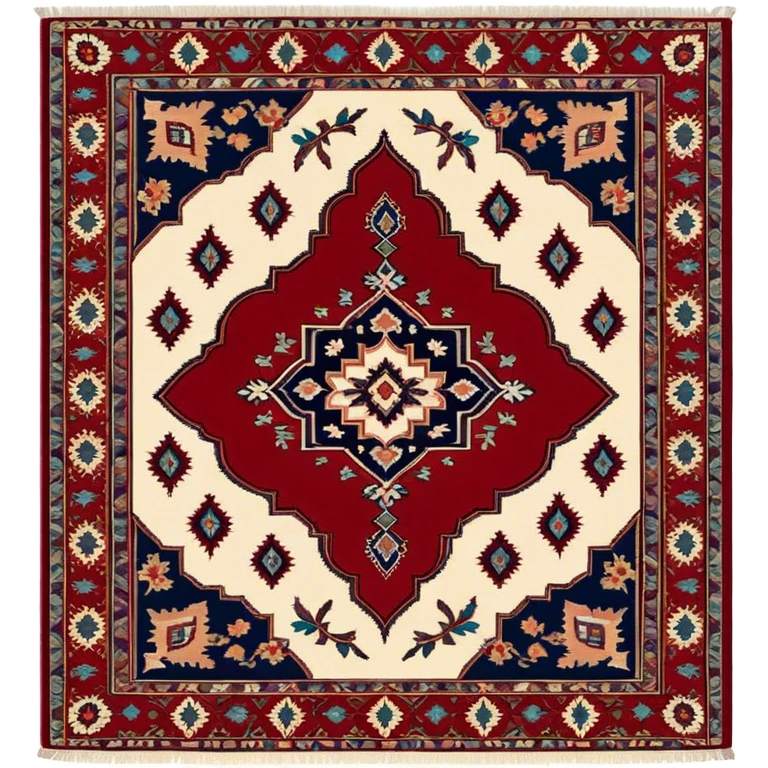Cinematic Realistic depiction of a richly patterned Turkish carpet, rendered with exquisite details and vibrant colors, set against a soft, warmly lit background that emphasizes its artisanal craftsmanship emoji