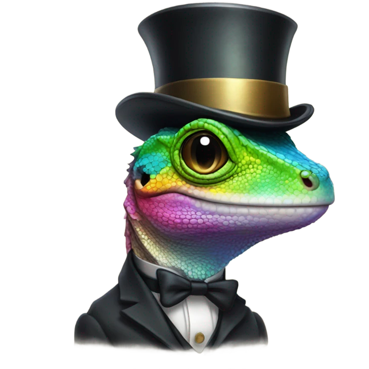 Rainbow lizard in a top hat with a monocle emoji