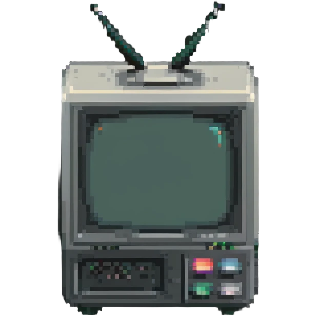 Pixelated old CRT television with knobs and antenna emoji