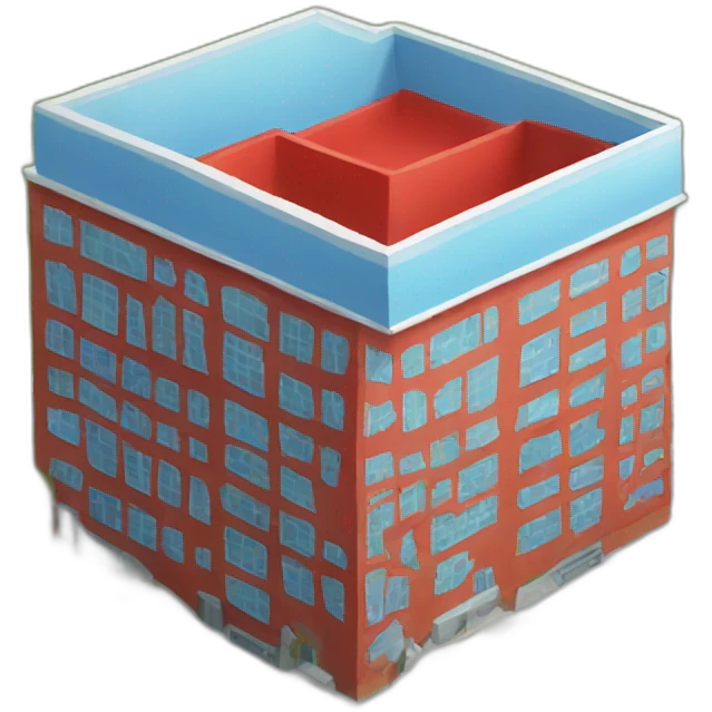 District with large blue and red building at the base emoji