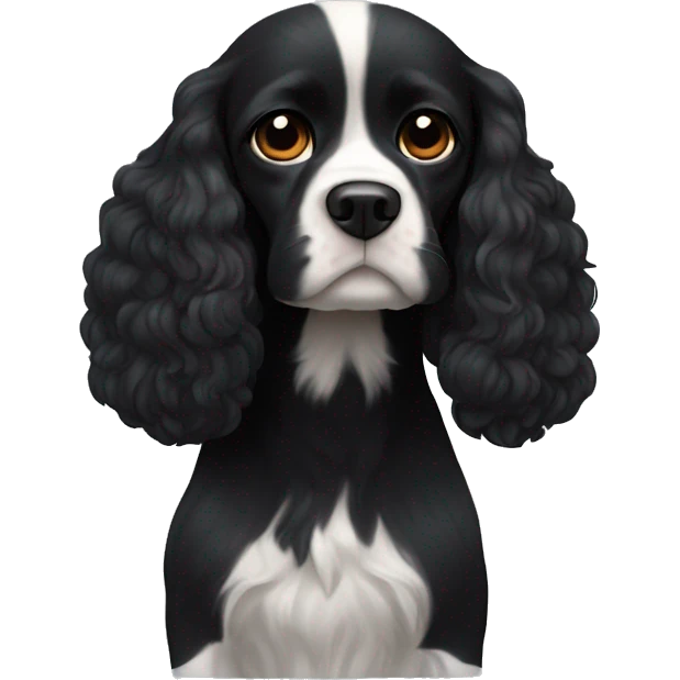 Small completely black king spaniel with black fur on his whole face and white fur on chest emoji