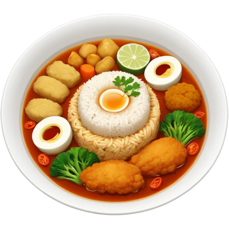Nasi + Kuah tomyam + Ayam goreng + Sup sayur emoji