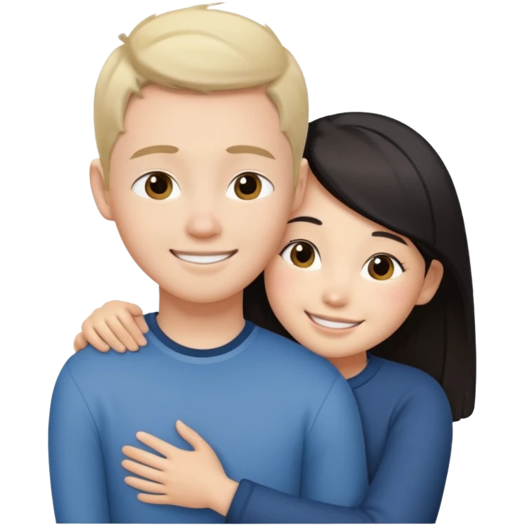 Asian girl hugging white boy emoji